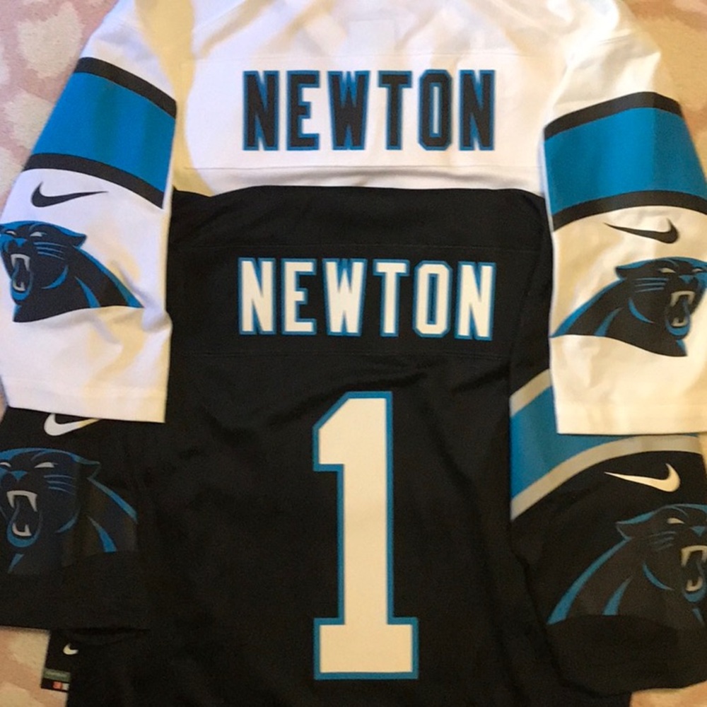 Nike brand.  NFL home and away Cam Newton Panther jerseys.  Never worn.
